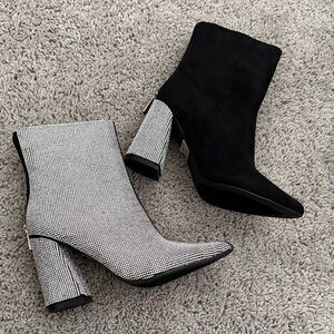 Elegant Black and Silver Rhinestone Women's Ankle Boots